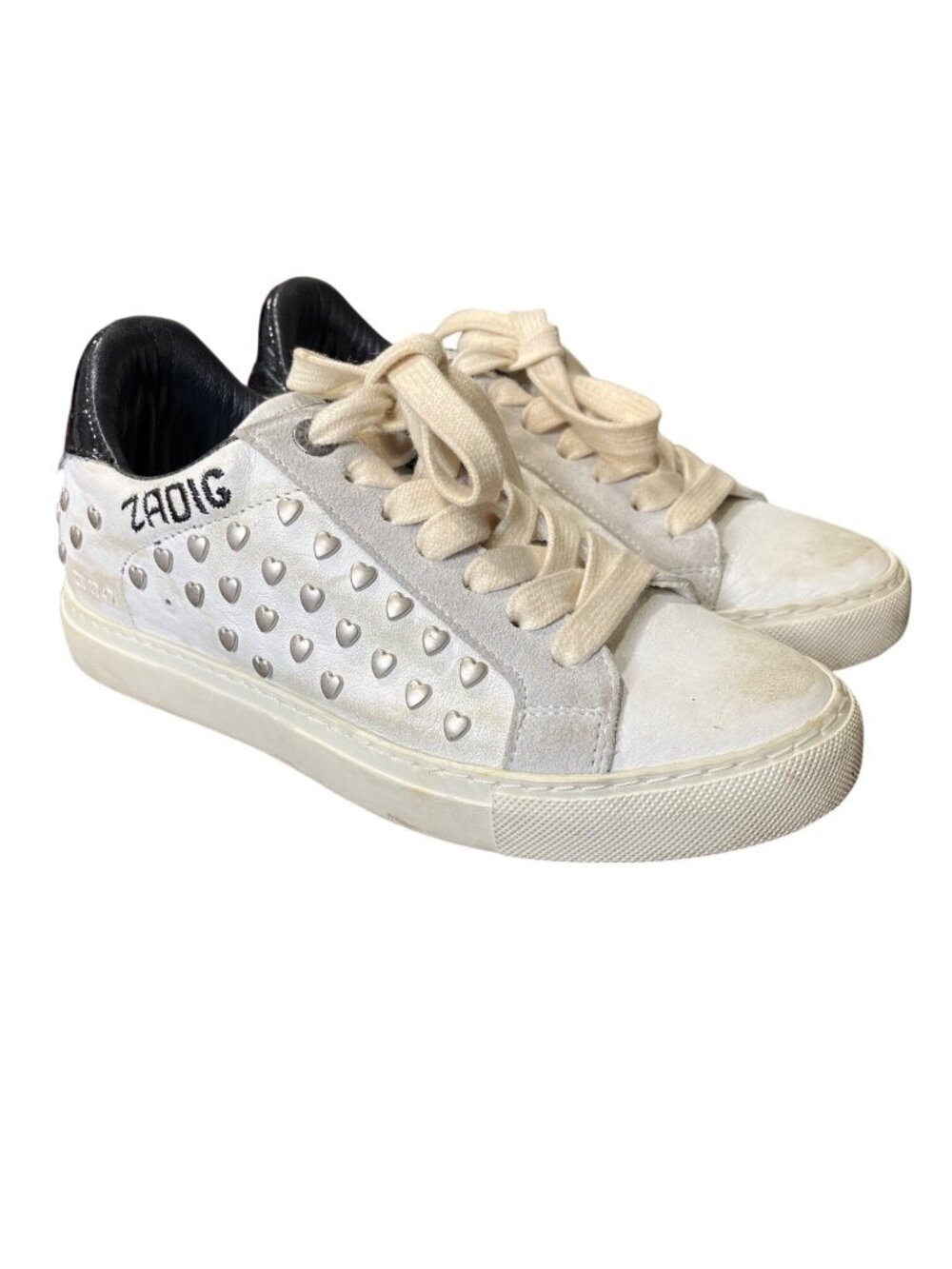 Zadig & Voltaire Size 38 / US 7-7.5 Sneakers Leather Heart Studded Distressed